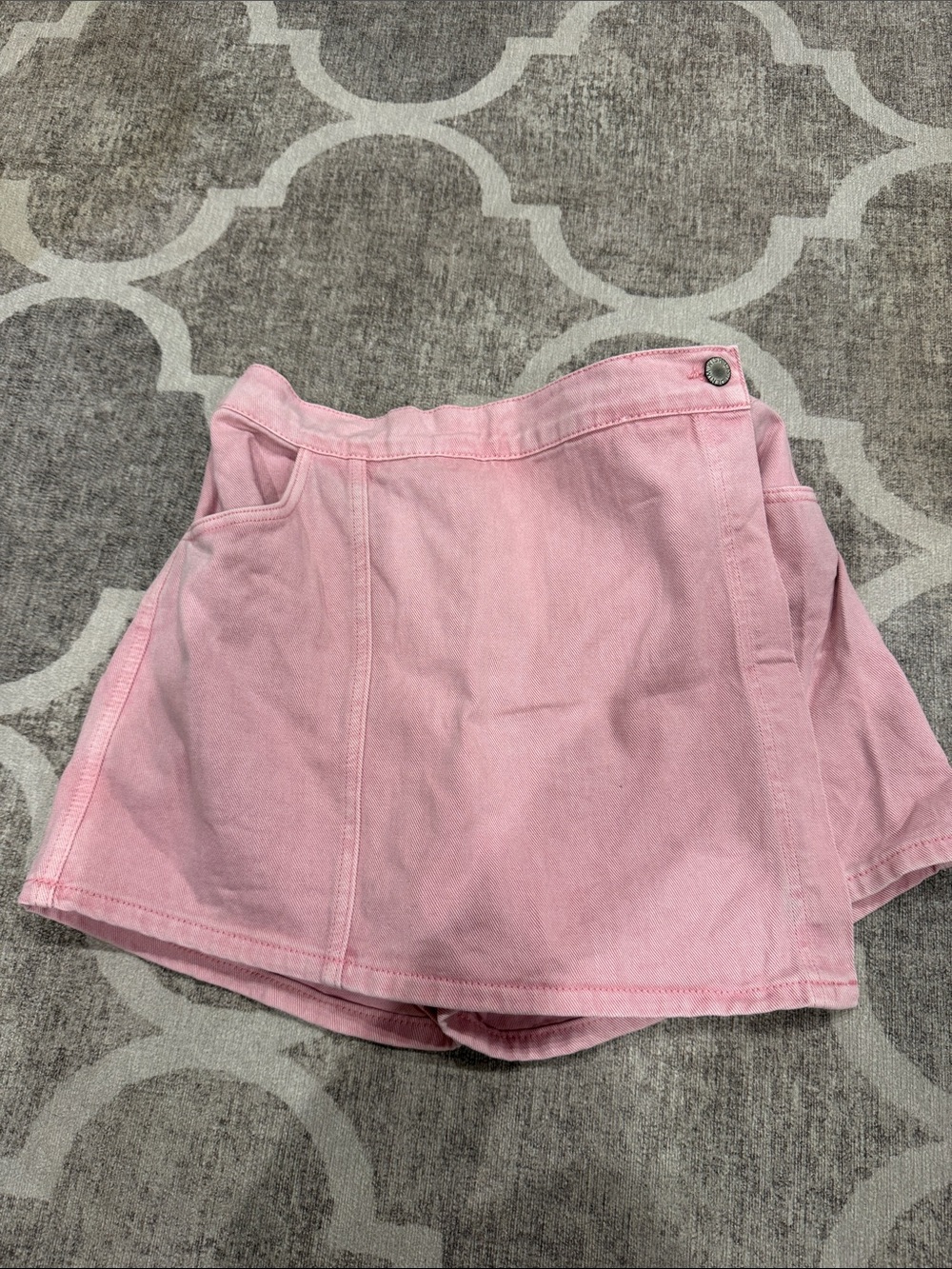 Pink Denim Wrap Skort with Front Zip